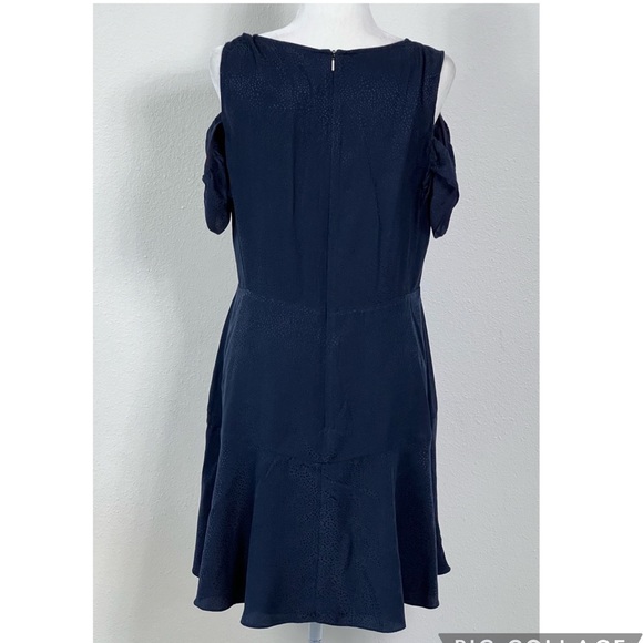Rebecca Taylor Small Dress Women’s Silk Blue Cold Shoulder Ruffle Shift - Picture 4 of 15